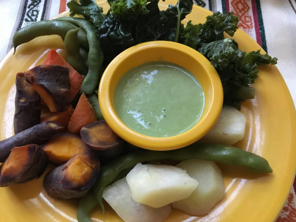Steamed vegetables with sorrel sauce